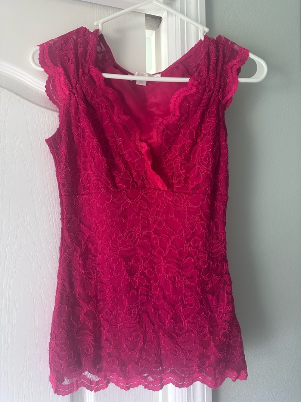 Boston Proper Fuchsia Lace V-Neck Tank